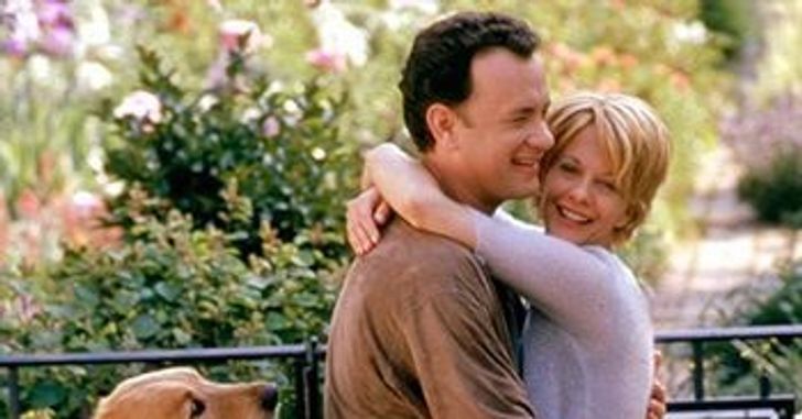 You've Got Mail movie - couple hugging next to a dog